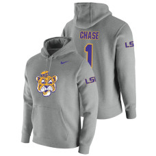 LSU Tigers #1 Heathered Gray Ja'Marr Chase Vault Logo Club Pullover College Football Hoodie