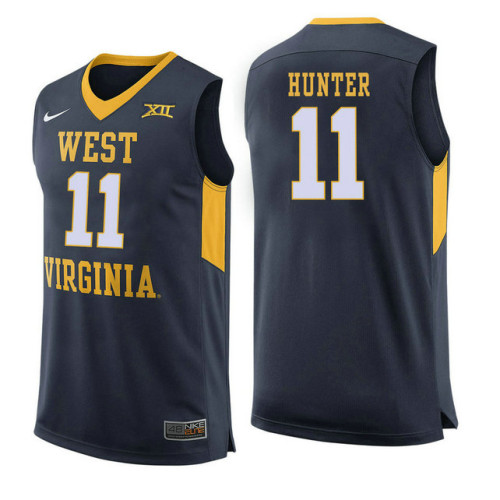 West Virginia Mountaineers #11 D'Angelo Hunter Navy College Basketball Jersey