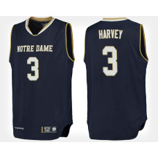 Notre Dame Fighting Irish #3 D.J. Harvey Navy Home College Basketball Jersey