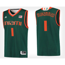 Miami Hurricanes #1 Rashad Muhammad Green Alternate College Basketball Jersey