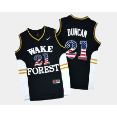 Wake Forest Demon Deacons #21 Tim Duncan Black Road USA Flag College Basketball Jersey