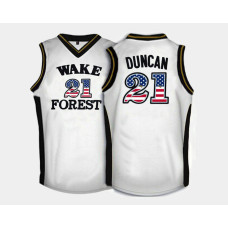 Wake Forest Demon Deacons #21 Tim Duncan White Home USA Flag College Basketball Jersey
