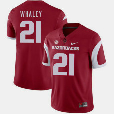 Arkansas Razorbacks #21 Devwah Whaley Cardinal College Football GAME Jersey